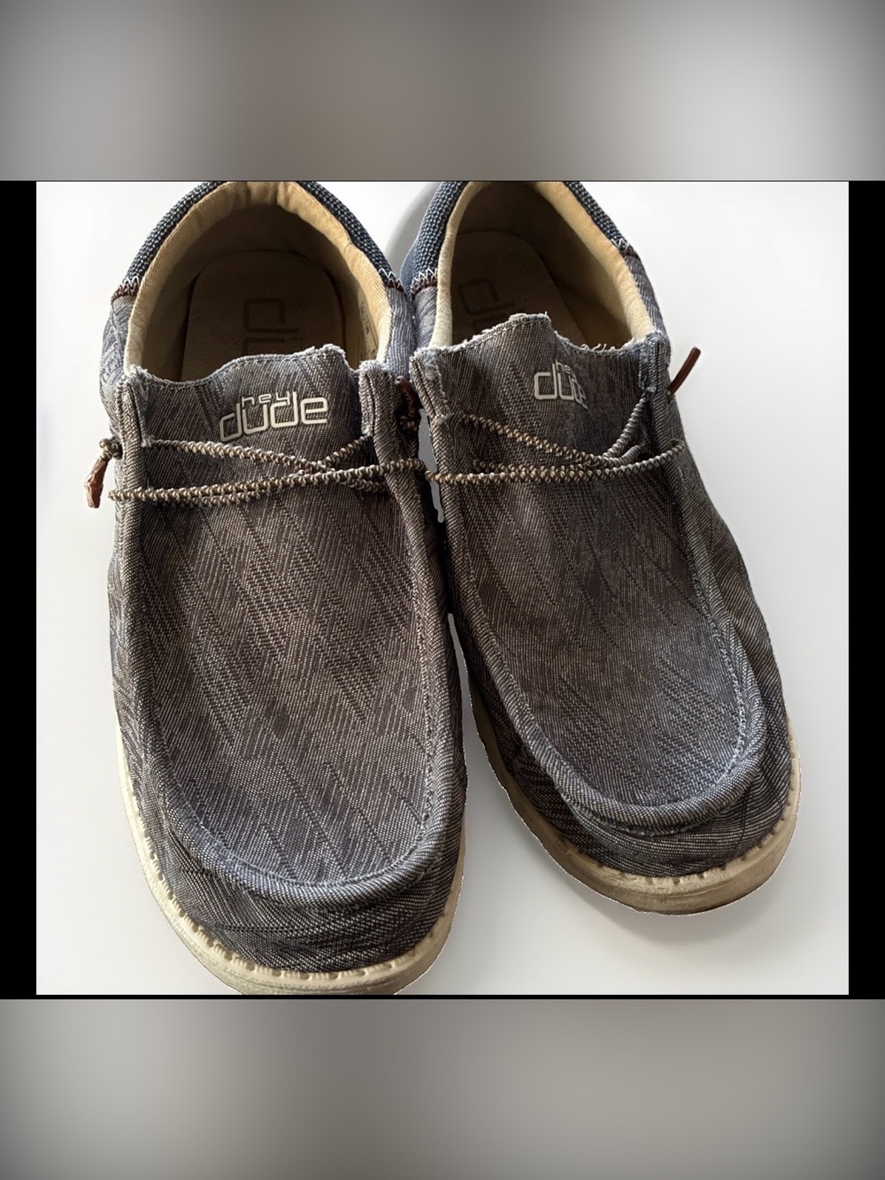 Hey Dude Wally Stretch Canvas Mens Size 14 Light Grey Slip On Loafer Adj Tie GUC